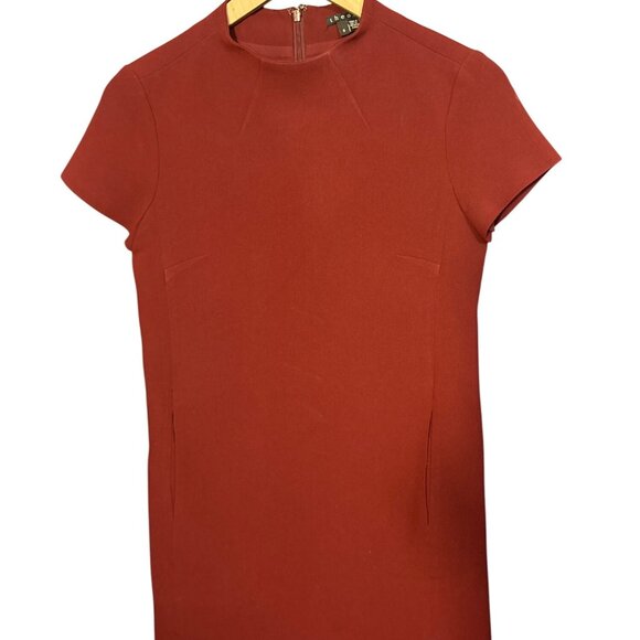 Theory Jasneah Admiral Crepe Mini Dress 0 Red Short Sleeve Hidden Back Zipper - Picture 2 of 6